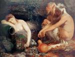 Arnold Böcklin - Bilder Gemälde - Faune, eine schlafende Nymphe belauschend