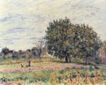 Alfred Sisley  - Bilder Gemälde - Nussbäume bei untergehender Sonne, Anfang Oktober