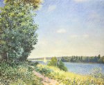 Alfred Sisley  - Bilder Gemälde - Normandie, Pfad am Wasser, abends bei Sahurs