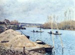 Alfred Sisley  - Bilder Gemälde - Seine bei Port Marly, Mit dem Sandhaufen