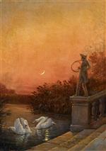 Carl Gustav Carus - Bilder Gemälde - Abenddämmerung bei Schloß Moritzburg