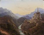 Carl Gustav Carus  - paintings - Abendliche Gebirgslandschaft mit einer Kirche