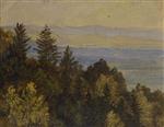 Carl Gustav Carus - Bilder Gemälde - Blick über einen bewaldeten Abhang in weite Gebirgslandschaft