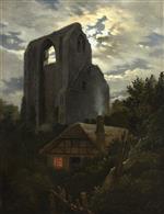 Carl Gustav Carus  - Bilder Gemälde - Ruine Eldena mit Hütte bei Greifswald im Mondschein