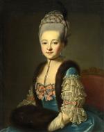 Francois Hubert Drouais - Bilder Gemälde - Portrait of a lady, in a blue silk dress with fur trim and muff