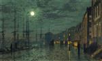 John Atkinson Grimshaw - Bilder Gemälde - City Docks by Moonlight