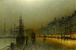 John Atkinson Grimshaw  - Bilder Gemälde - Greenock Dock by Moonlight