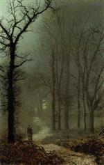John Atkinson Grimshaw  - Bilder Gemälde - Lovers in a Wood by Moonlight