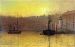 John Atkinson Grimshaw  - Bilder Gemälde - Nightfall in Scarborough Harbour