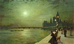 John Atkinson Grimshaw  - Bilder Gemälde - Reflections on the Thames, Westminster