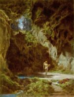 Carl Spitzweg - Bilder Gemälde - Badende Nymphe