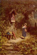 Carl Spitzweg - paintings - Betendes Bauernmaedchen im Walde