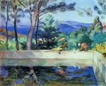 Henri Lebasque  - Bilder Gemälde - Blue Reflection in the Fountain at Pradet