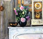 Henri Lebasque  - Bilder Gemälde - Bouquet of Flowers on a Mantlepiece
