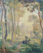 Henri Lebasque  - Bilder Gemälde - Child with goat in the Pierrefonds Forest
