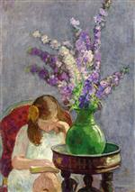 Henri Lebasque  - Bilder Gemälde - Girl with Flowers