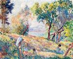 Henri Lebasque  - Bilder Gemälde - Girls in a Landscape near St. Tropez
