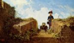 Carl Spitzweg - Peintures - La sentinelle tricotant