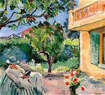 Henri Lebasque  - Bilder Gemälde - Le Cannet, Madame Lebasque Reading in the Garden