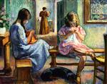 Henri Lebasque  - Bilder Gemälde - Marthe and Nono Sewing