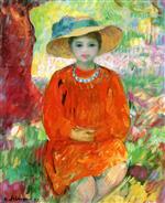 Henri Lebasque  - Bilder Gemälde - Portrait of a Girl in an Orange Dress