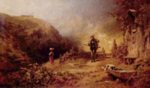 Carl Spitzweg - Peintures - Chasseur observant une jeune fille 