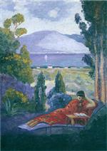 Bild:Woman in a Mediterranean landscape