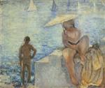 Henri Lebasque  - Bilder Gemälde - Young Bather with Parasol