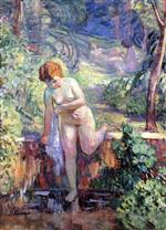 Henri Lebasque  - Bilder Gemälde - Young girl in a garden at St. Tropez