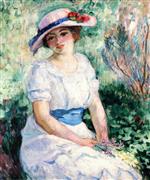 Henri Lebasque  - Bilder Gemälde - Young Girl with a Blue Belt