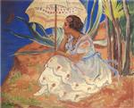 Henri Lebasque  - Bilder Gemälde - Young woman with Umbrella at St Maxime