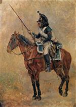 Jean Louis Ernest Meissonier - Bilder Gemälde - Dragoner zu Pferd mit gebündeltem Mantel
