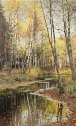Peder Mønsted - Bilder Gemälde - Birkenwald im Herbstlicht