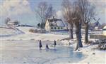 Peder Mønsted  - Bilder Gemälde - Sledging on a Frozen Pond