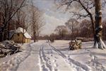 Peder Mønsted  - Bilder Gemälde - Sleigh Ride Through a Winter Landscape