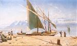 Peder Mønsted  - Bilder Gemälde - Unloading Stone from a Barge at Ouchy
