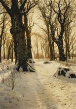 Peder Mønsted  - Bilder Gemälde - Winter Forest with Deer