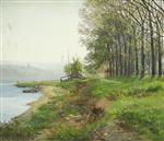 Hugo Mühlig - Bilder Gemälde - Frühlingslandschaft an einem Flussufer