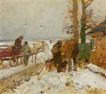 Hugo Mühlig  - Bilder Gemälde - Winterlandschaft mit Jägern