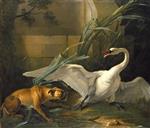 Jean Baptiste Oudry  - Bilder Gemälde - Swan Attacked by a Dog