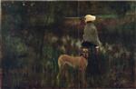 John Lavery - Bilder Gemälde - A woman and her dog at Grez sur Loing