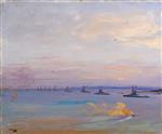 John Lavery  - Bilder Gemälde - The American Battle Squadron in the Firth of Forth