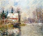 Gustave Loiseau  - Bilder Gemälde - House by the Water, Snow Effect