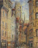 Gustave Loiseau  - Bilder Gemälde - Rouen, a Street by the Church