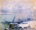 Gustave Loiseau  - Bilder Gemälde - The Pont Henri IV - Notre Dame de Paris in the Snow