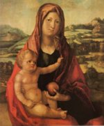 Bild:Maria mit Kind vor einer Landschaft