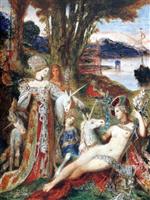 Gustave Moreau  - Bilder Gemälde - The Unicorns