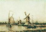 Alexei Petrowitsch Bogoljubow  - Bilder Gemälde - Landscape with Windmills
