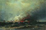 Alexei Petrowitsch Bogoljubow  - Bilder Gemälde - Ships on Fire