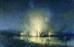 Alexei Petrowitsch Bogoljubow  - Bilder Gemälde - Sinking a Turkish Ship on the Danube